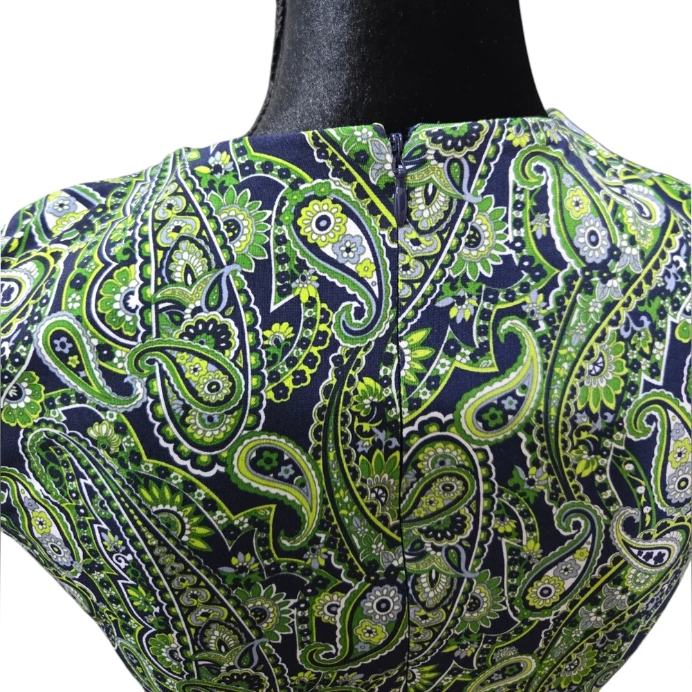 Michael Kors Halter Flare Green Paisley Crossover Neck Stretch Dress M